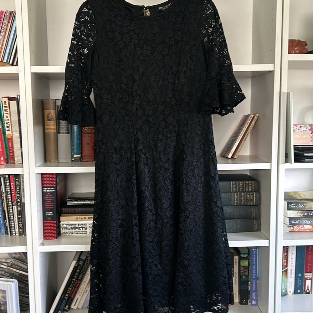 Perceptions New York Black Lace Overlay 3/4 Sleeve Women’s Classy Dress Sz Small